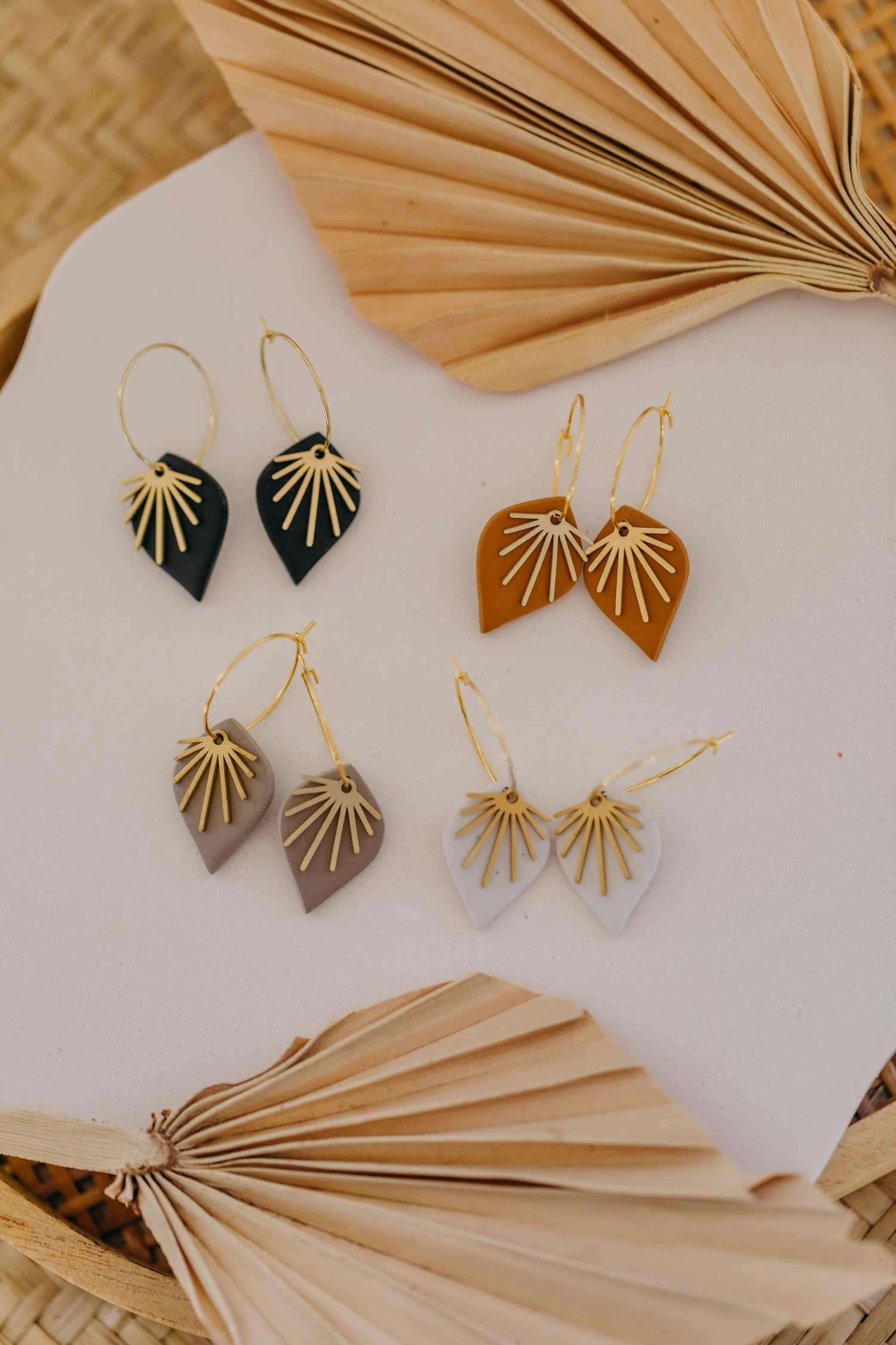 ARIA - Hoop earrings with drop polymer clay and brass fan