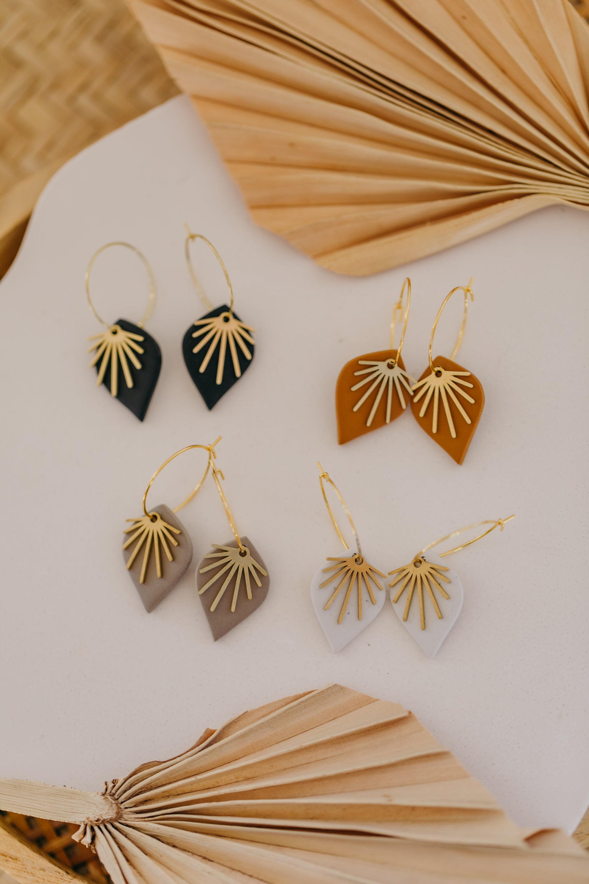 ARIA - Hoop earrings with drop polymer clay and brass fan