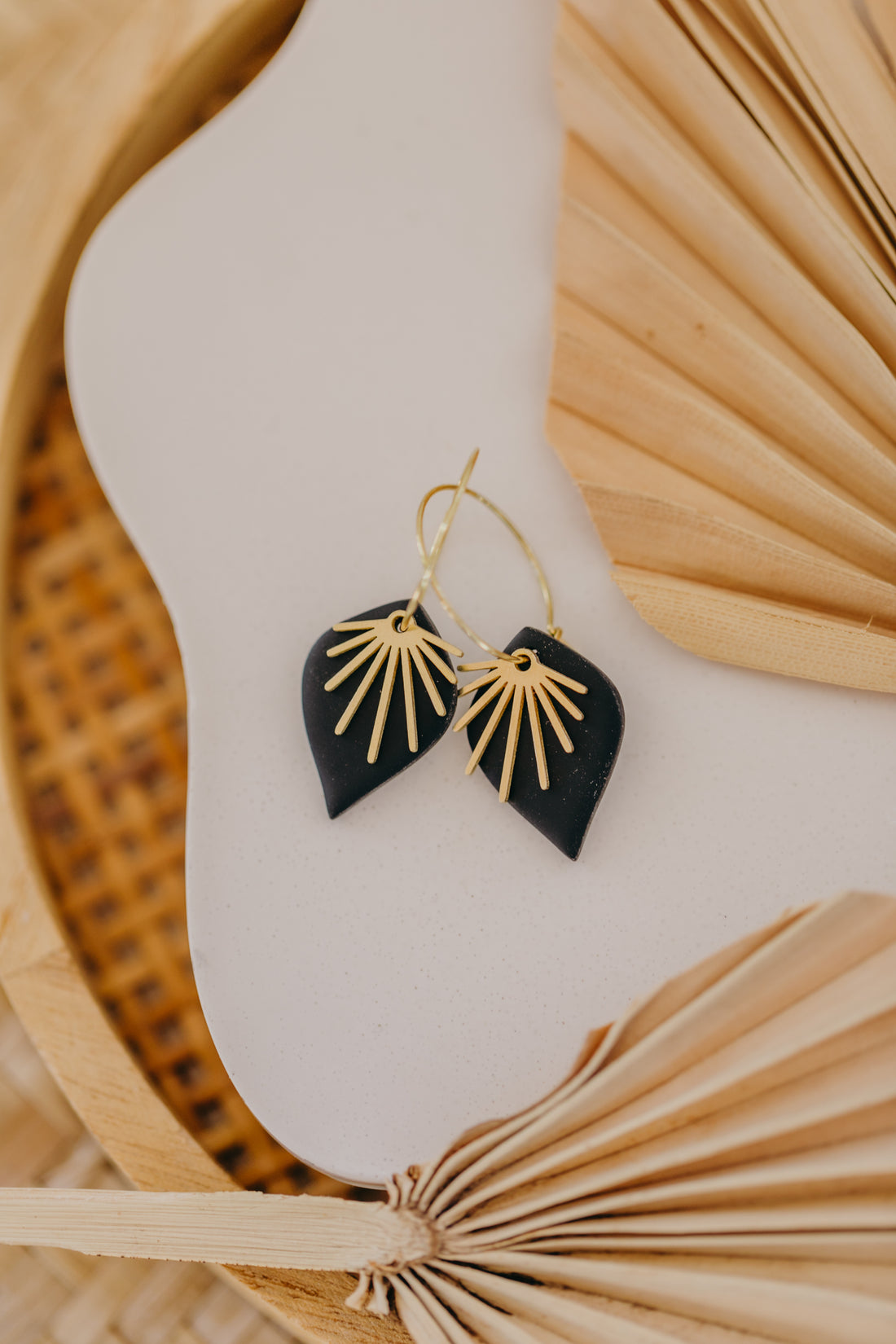 ARIA - Hoop earrings with drop polymer clay and brass fan