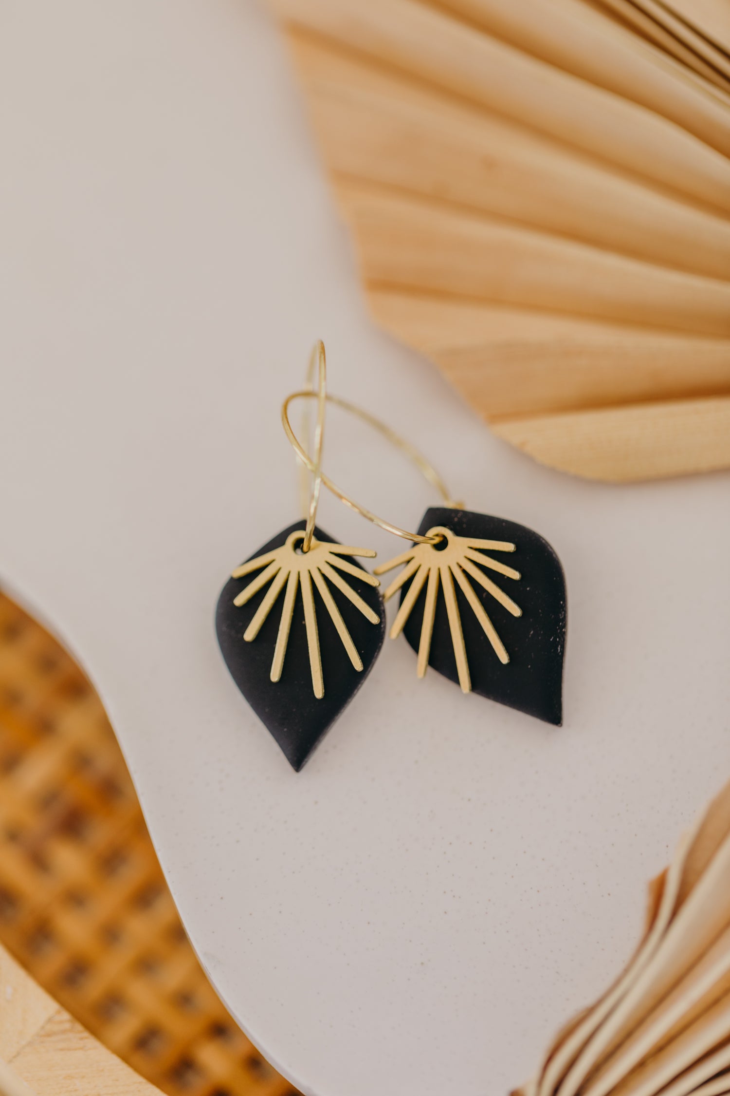 ARIA - Hoop earrings with drop polymer clay and brass fan