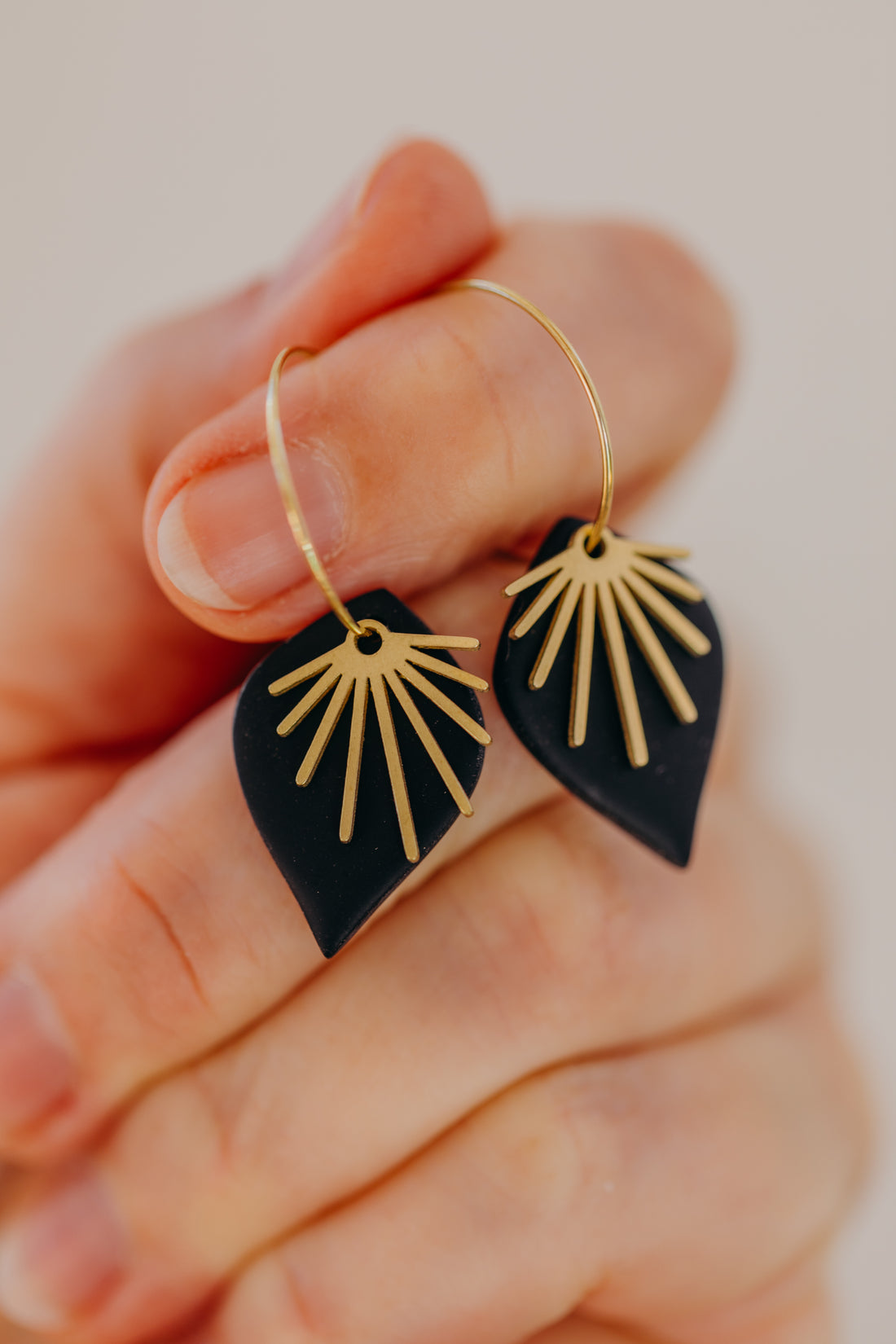 ARIA - Hoop earrings with drop polymer clay and brass fan