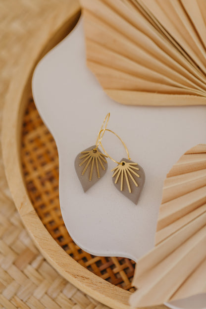 ARIA - Hoop earrings with drop polymer clay and brass fan