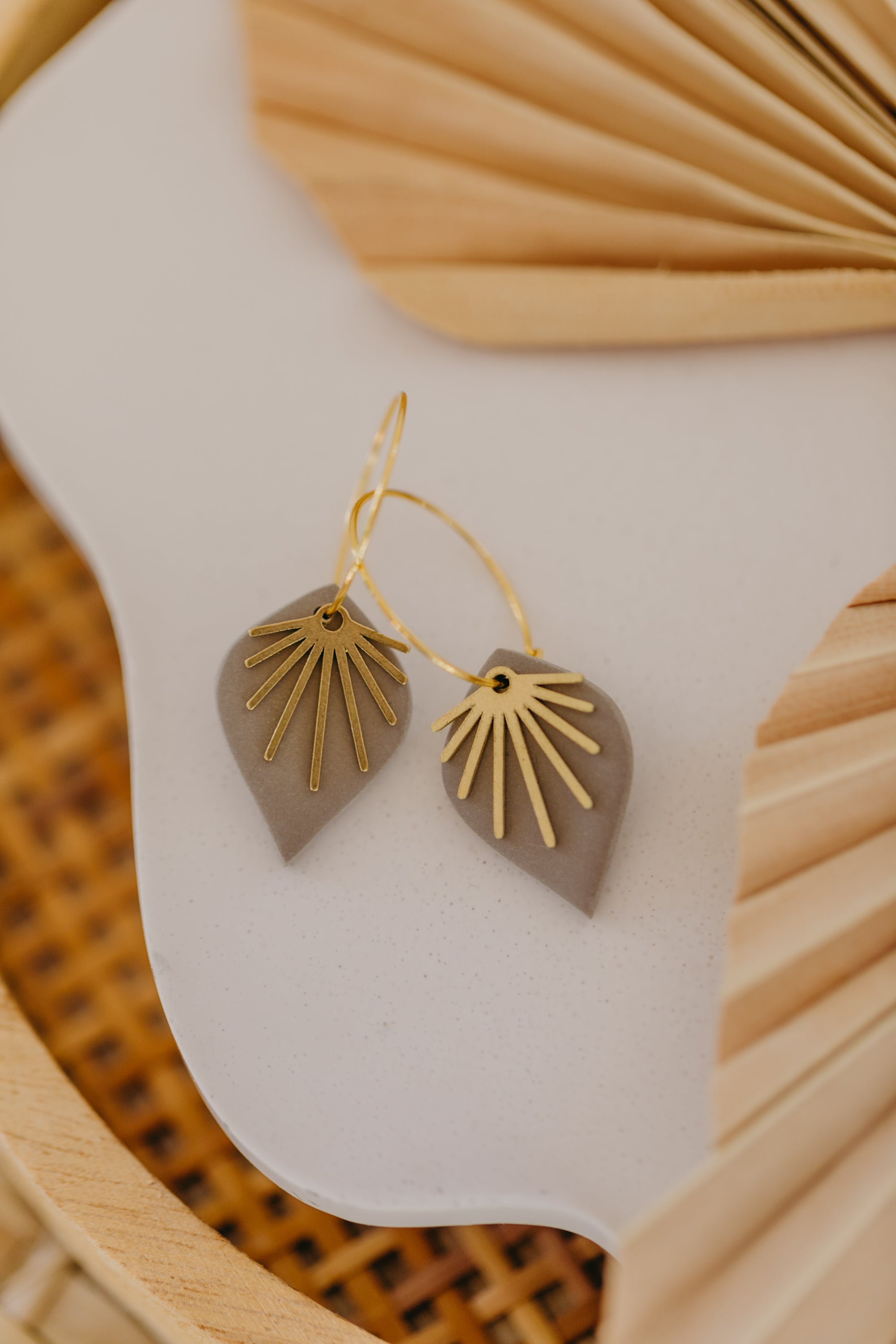 ARIA - Hoop earrings with drop polymer clay and brass fan