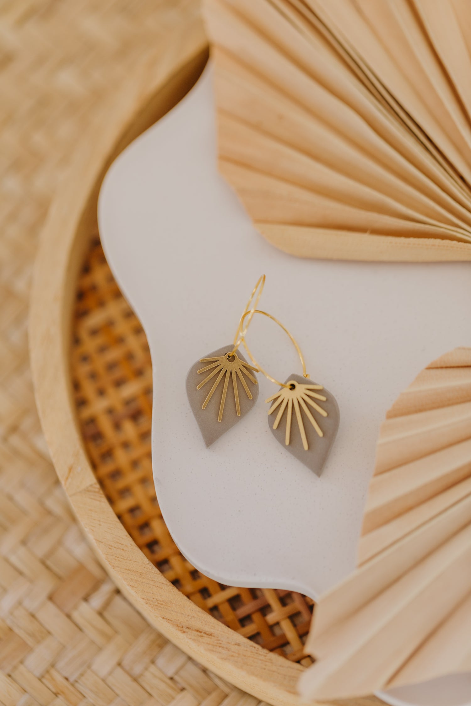 ARIA - Hoop earrings with drop polymer clay and brass fan