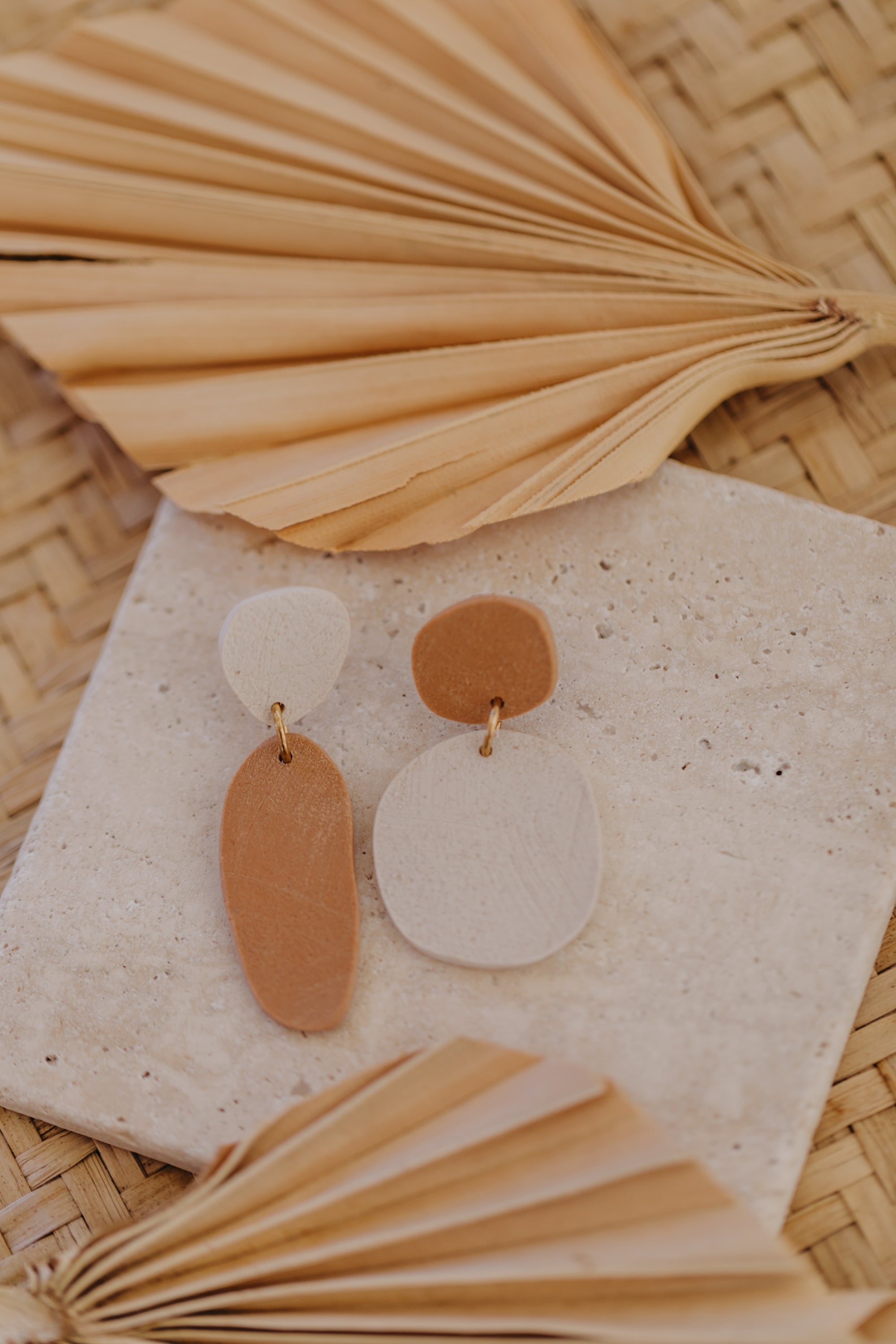 round earrings made of polymer clay in autumn colors