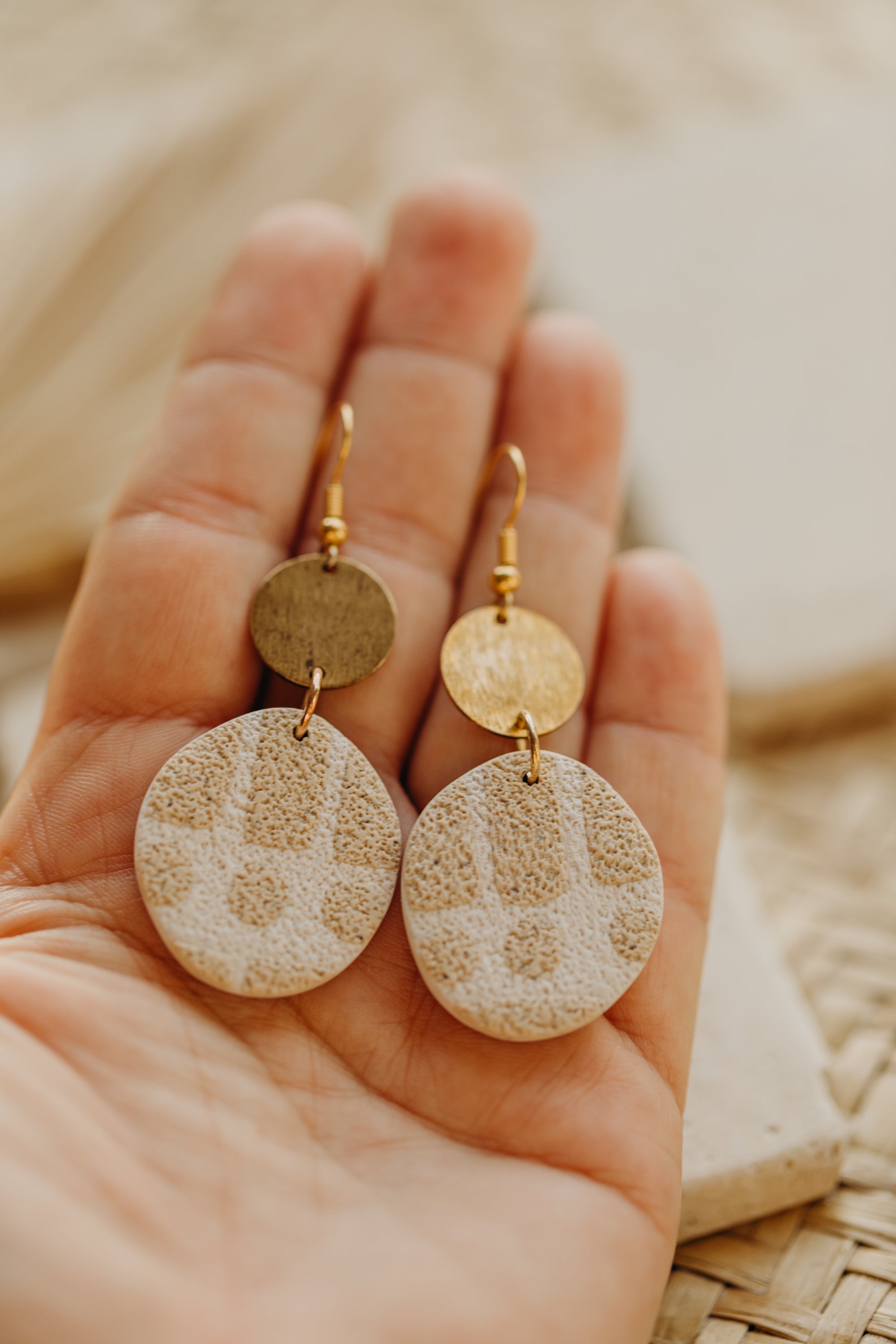 round polymer clay earrings with brass pendant circle