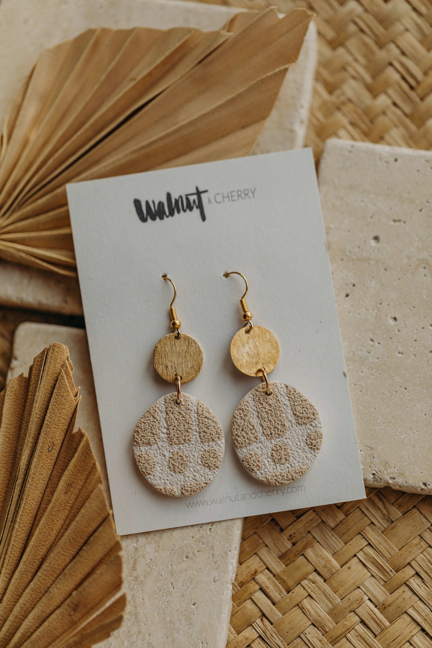 round polymer clay earrings with brass pendant circle