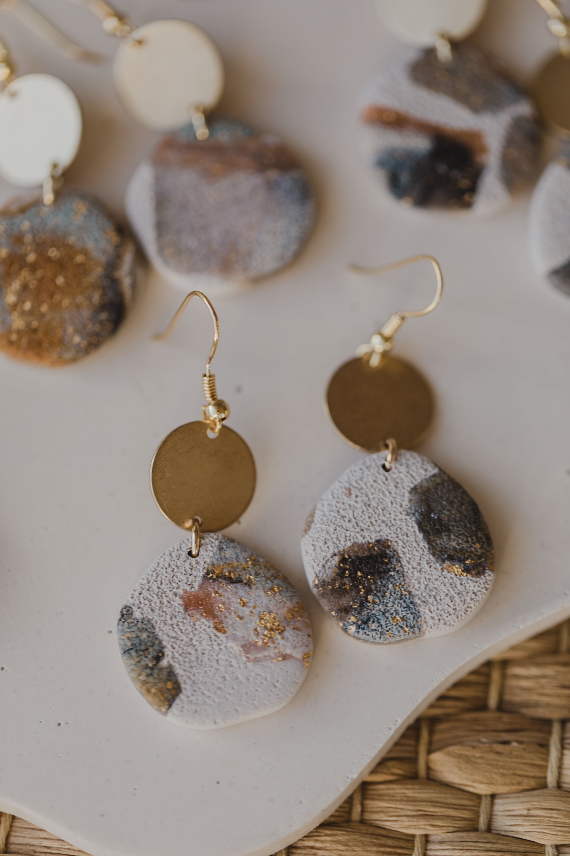 round polymer clay earrings with brass pendant circle