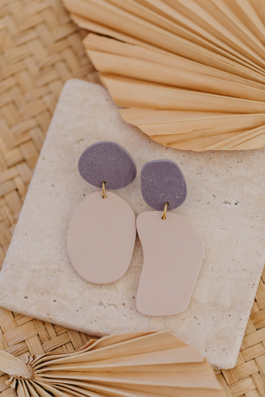 round earrings made of polymer clay in autumn colors