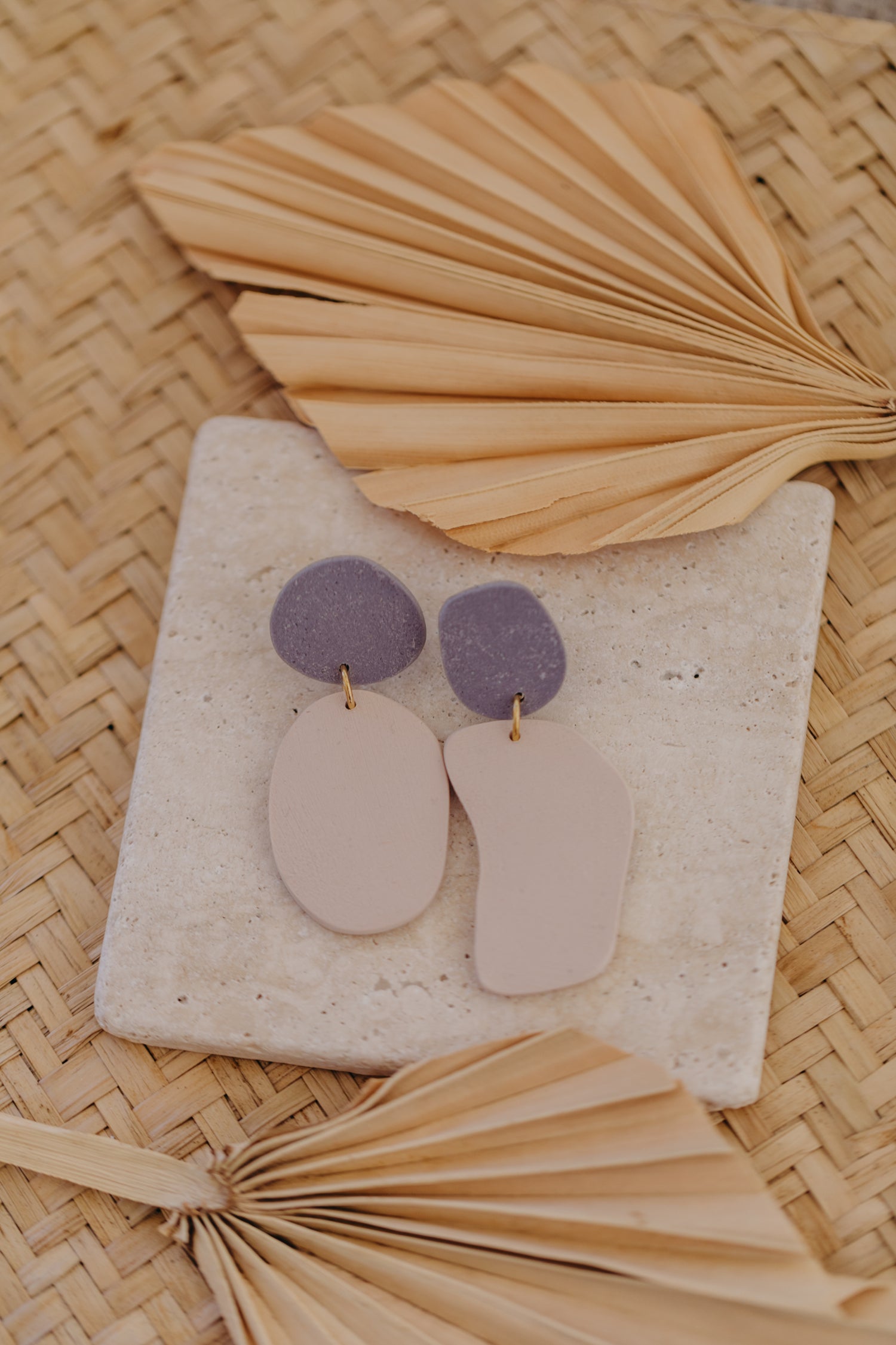 round earrings made of polymer clay in autumn colors