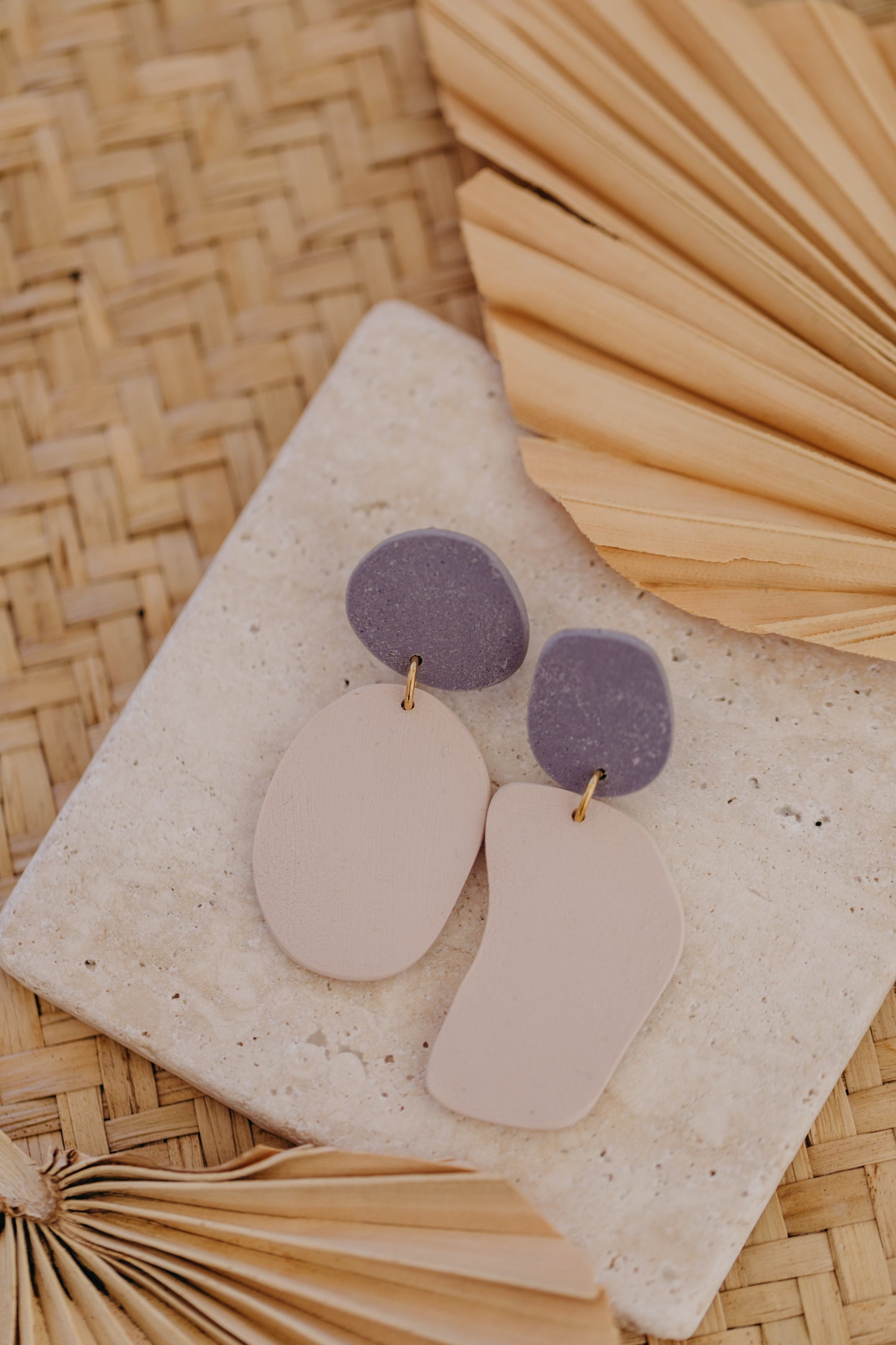 round earrings made of polymer clay in autumn colors