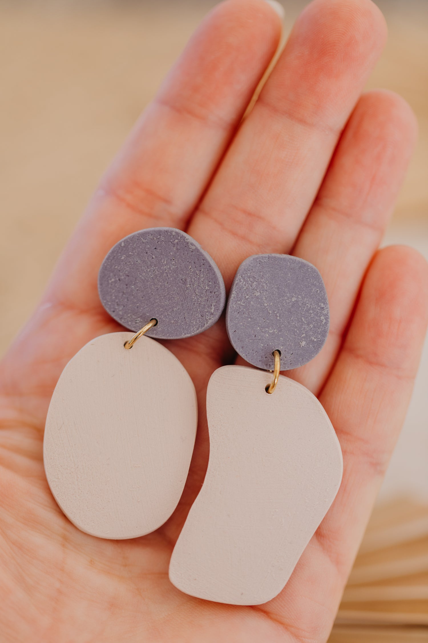 round earrings made of polymer clay in autumn colors