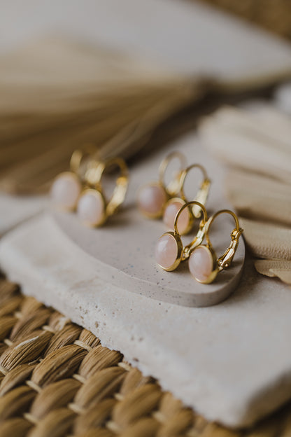 pink rose quartz gemstone earrings (8 mm)