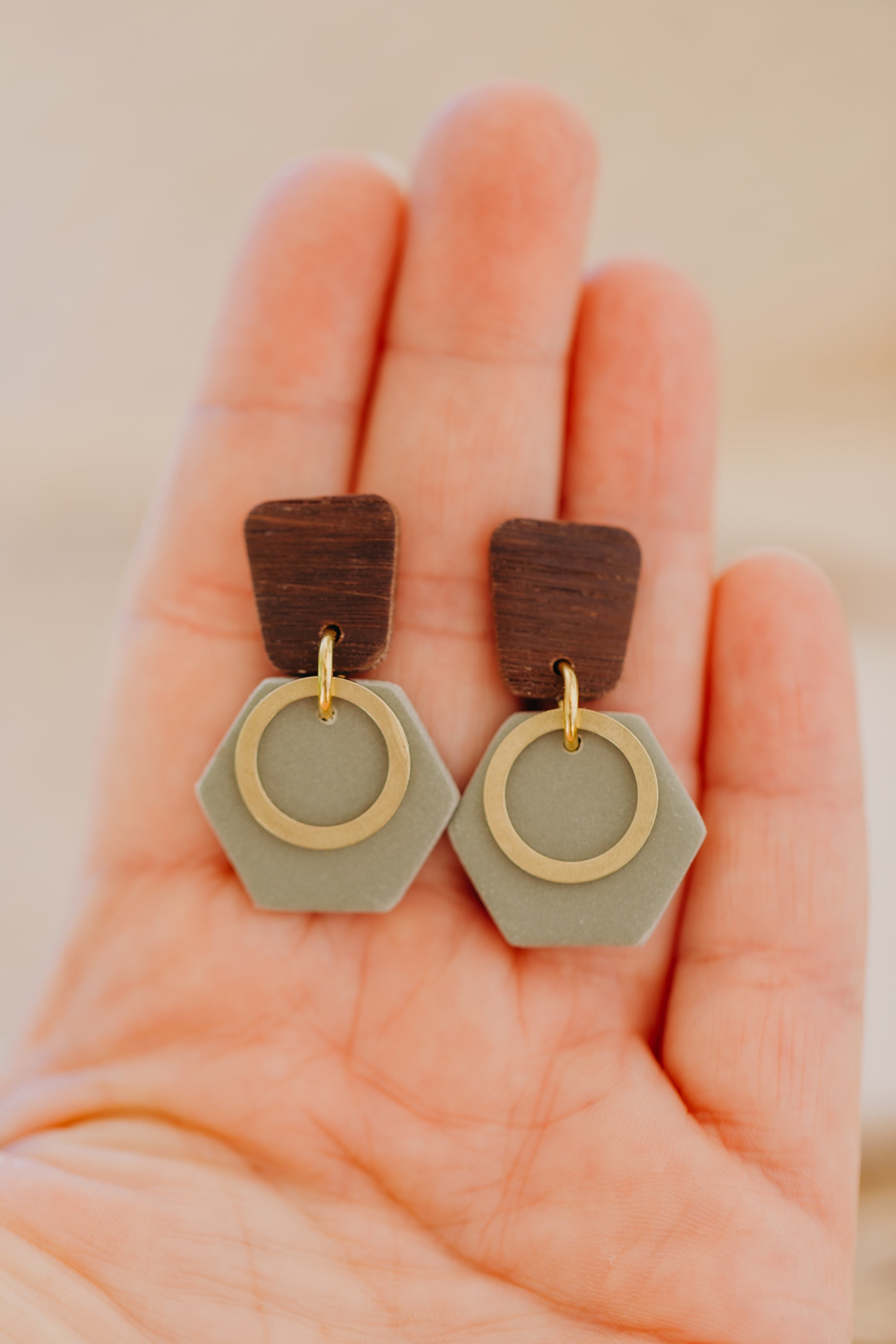 round polymer clay earrings with brass pendant circle