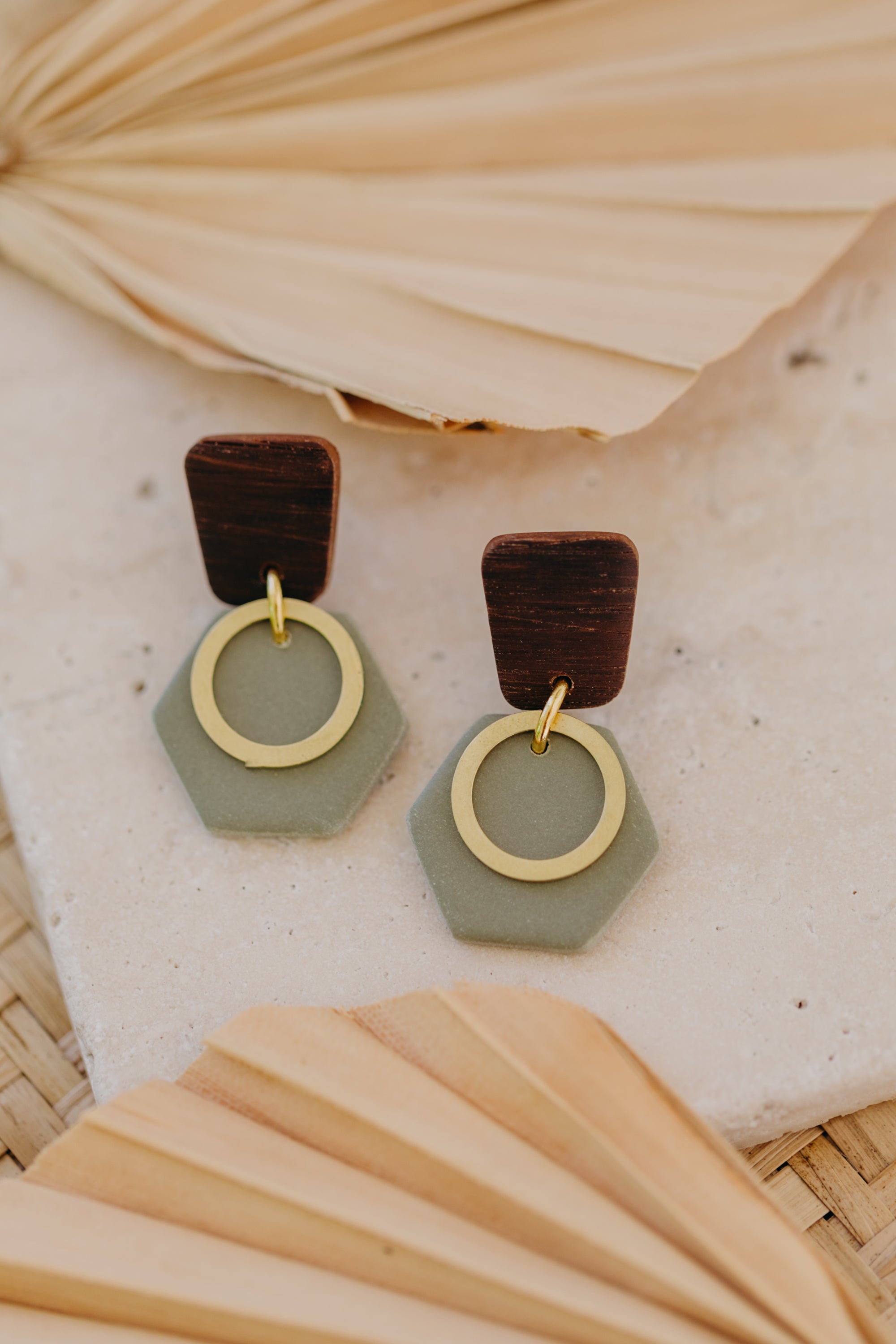 round polymer clay earrings with brass pendant circle