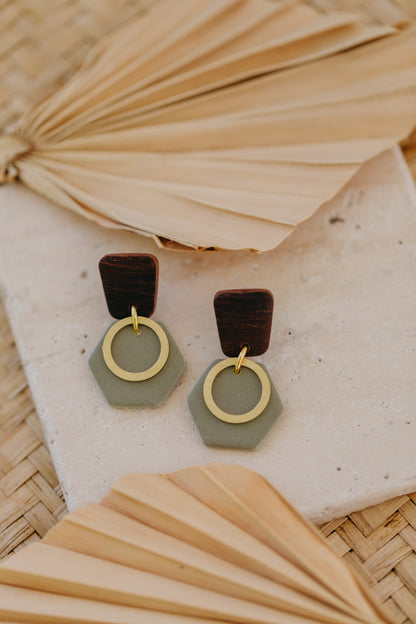 round polymer clay earrings with brass pendant circle