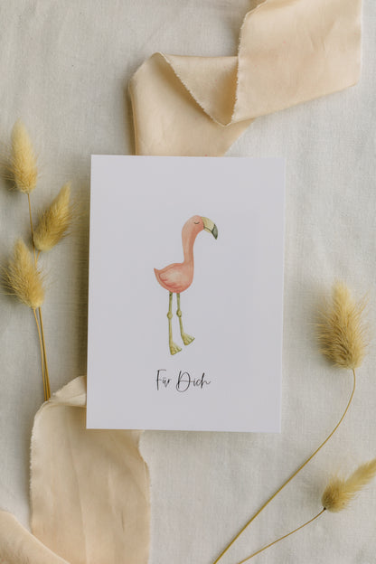 Postkarte Flamingo mit der Aufschrift: &quot;Für Dich&quot;