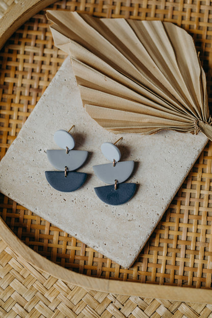 Francesca - Polymer clay earrings in various shades of blue-gray