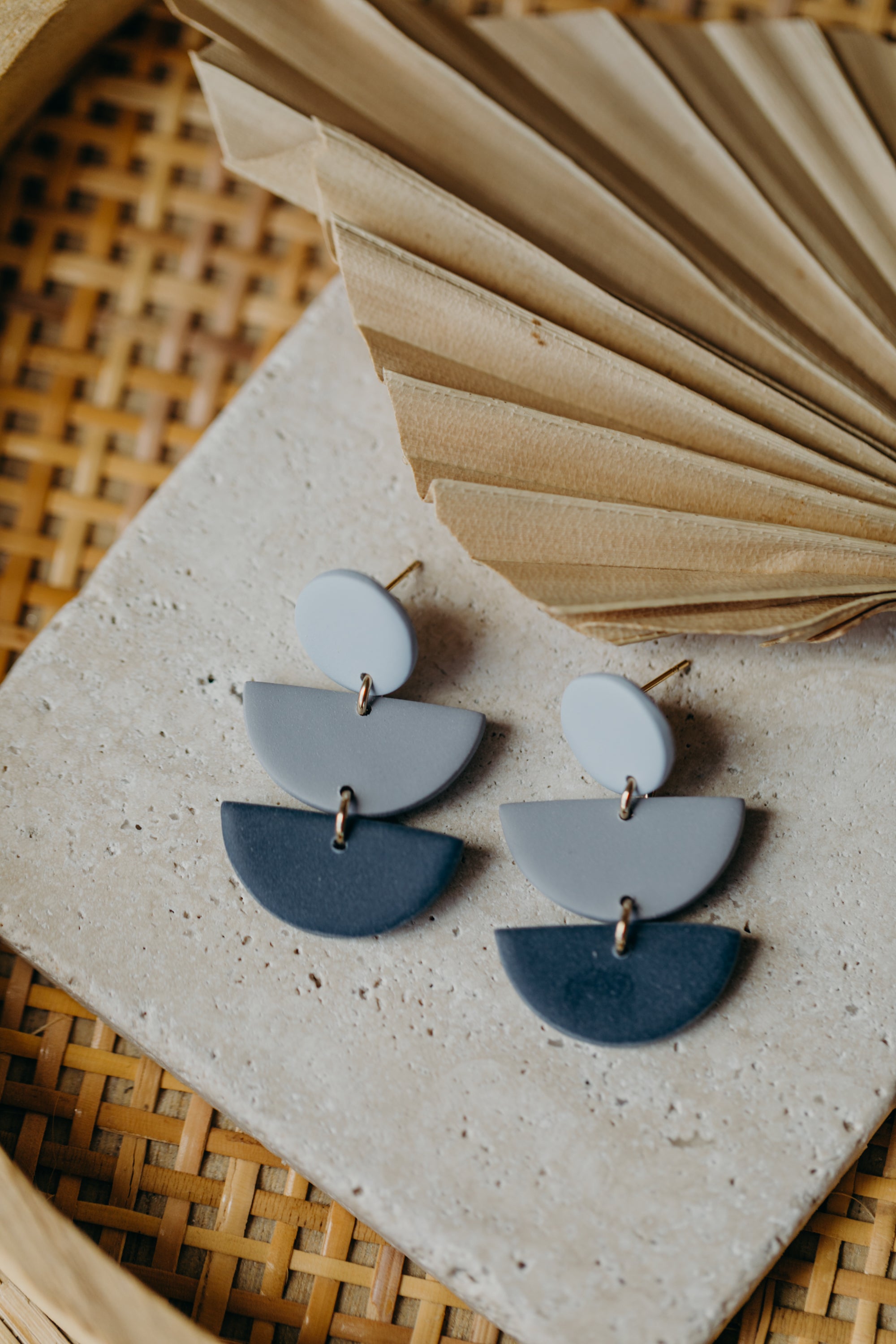 Francesca - Polymer clay earrings in various shades of blue-gray