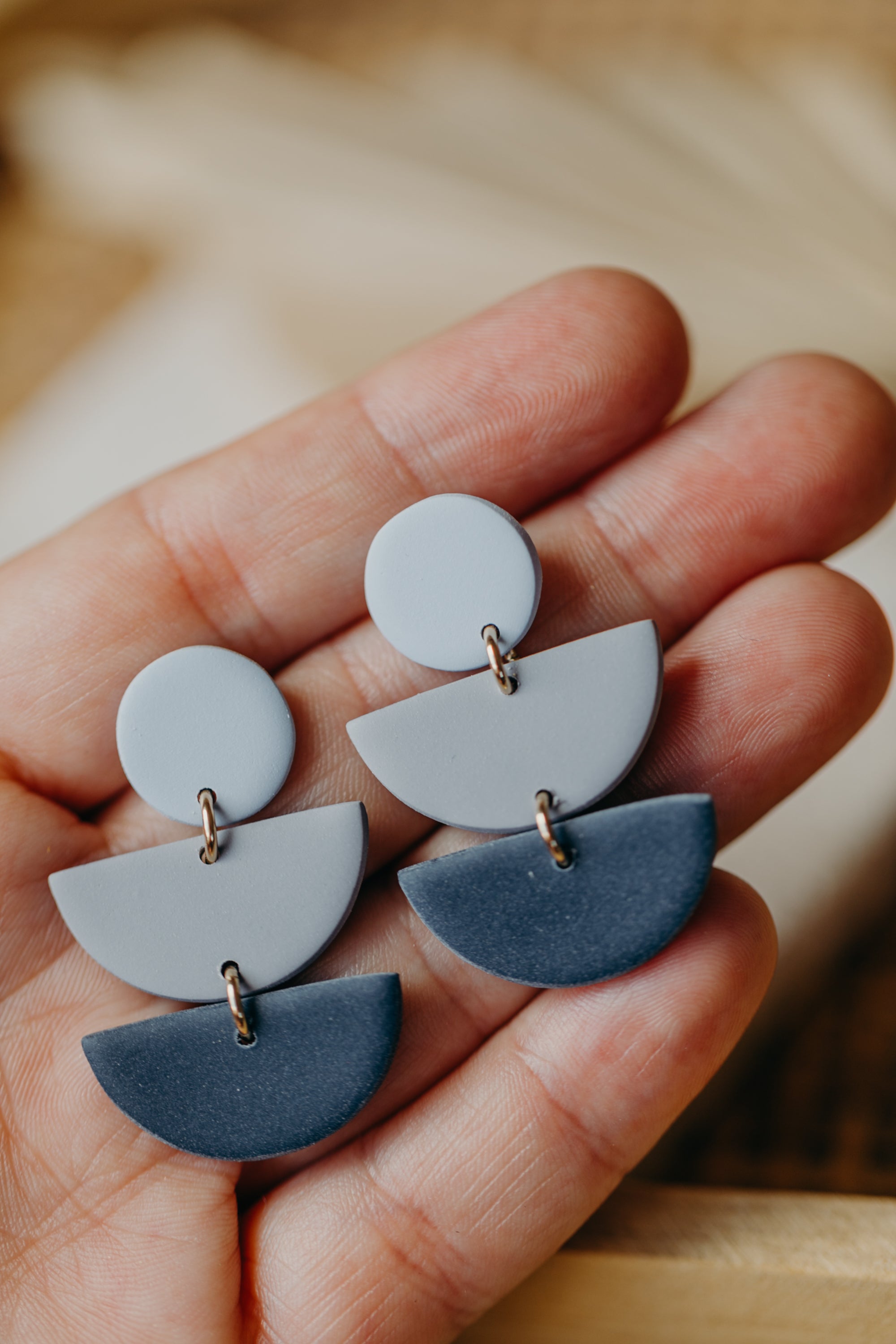 Francesca - Polymer clay earrings in various shades of blue-gray