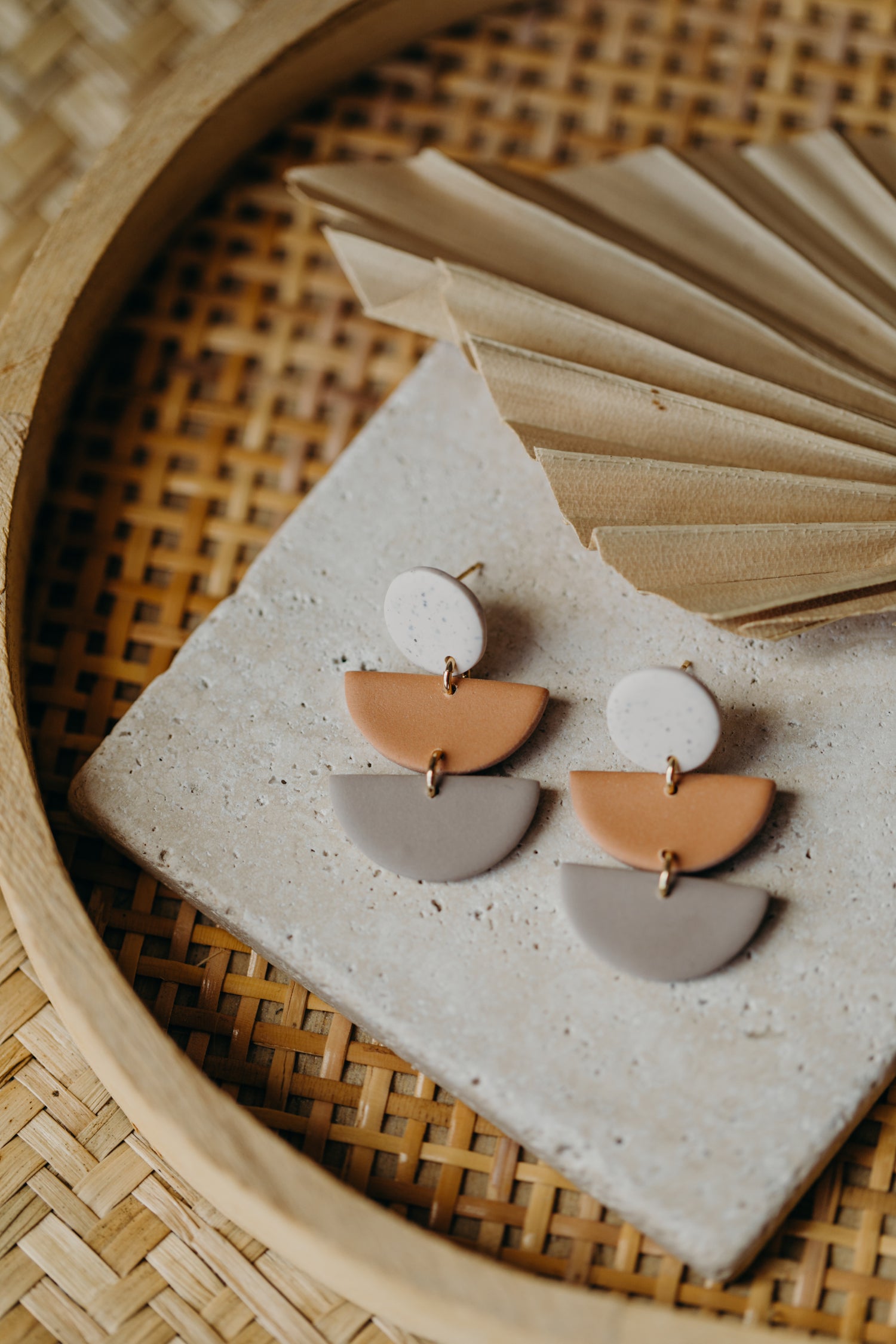 Francesca - Polymer clay earrings in lime, soft tangerine and pebble