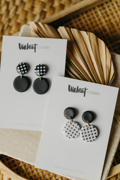 black and white striped polymer clay earrings