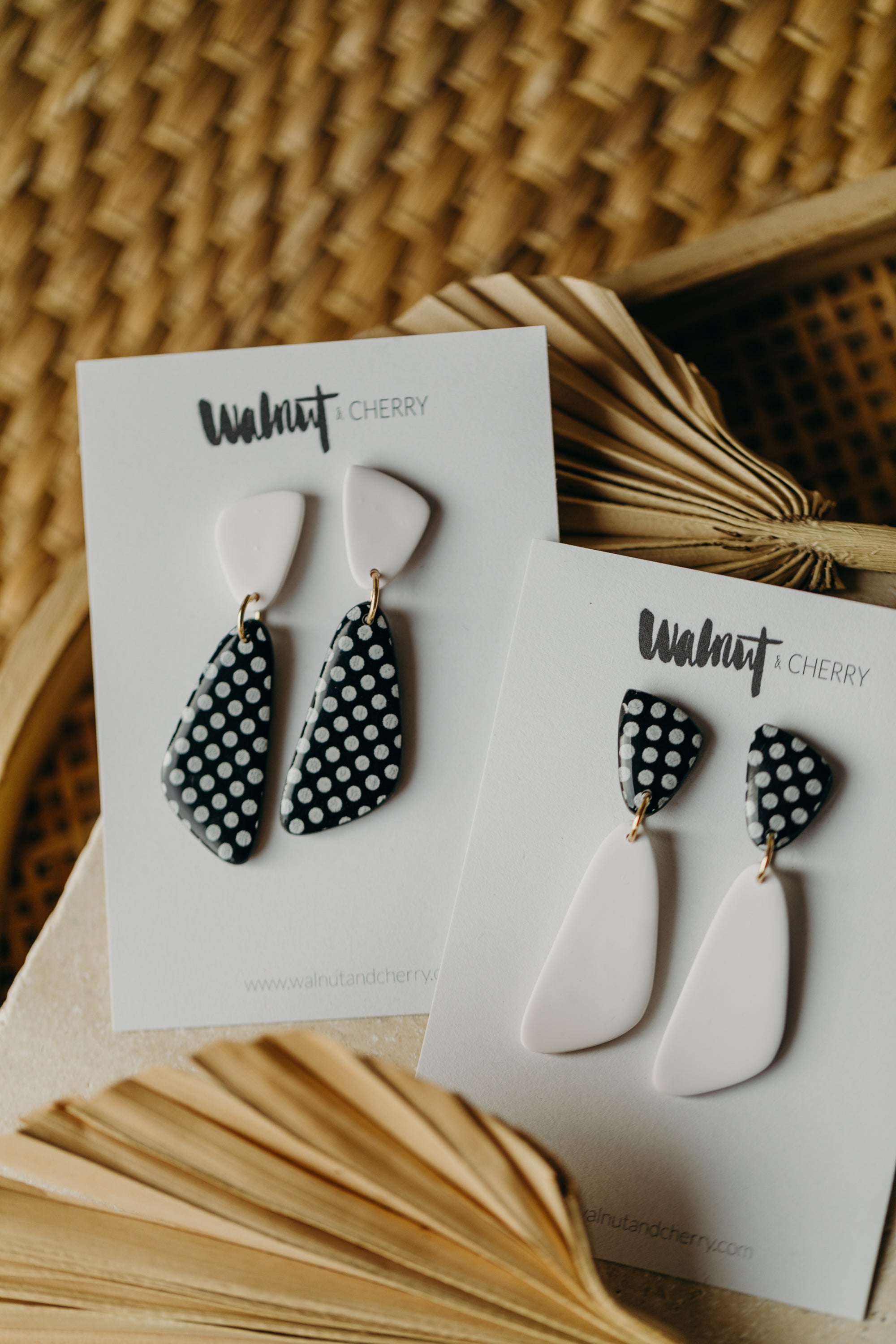 black and white striped polymer clay earrings