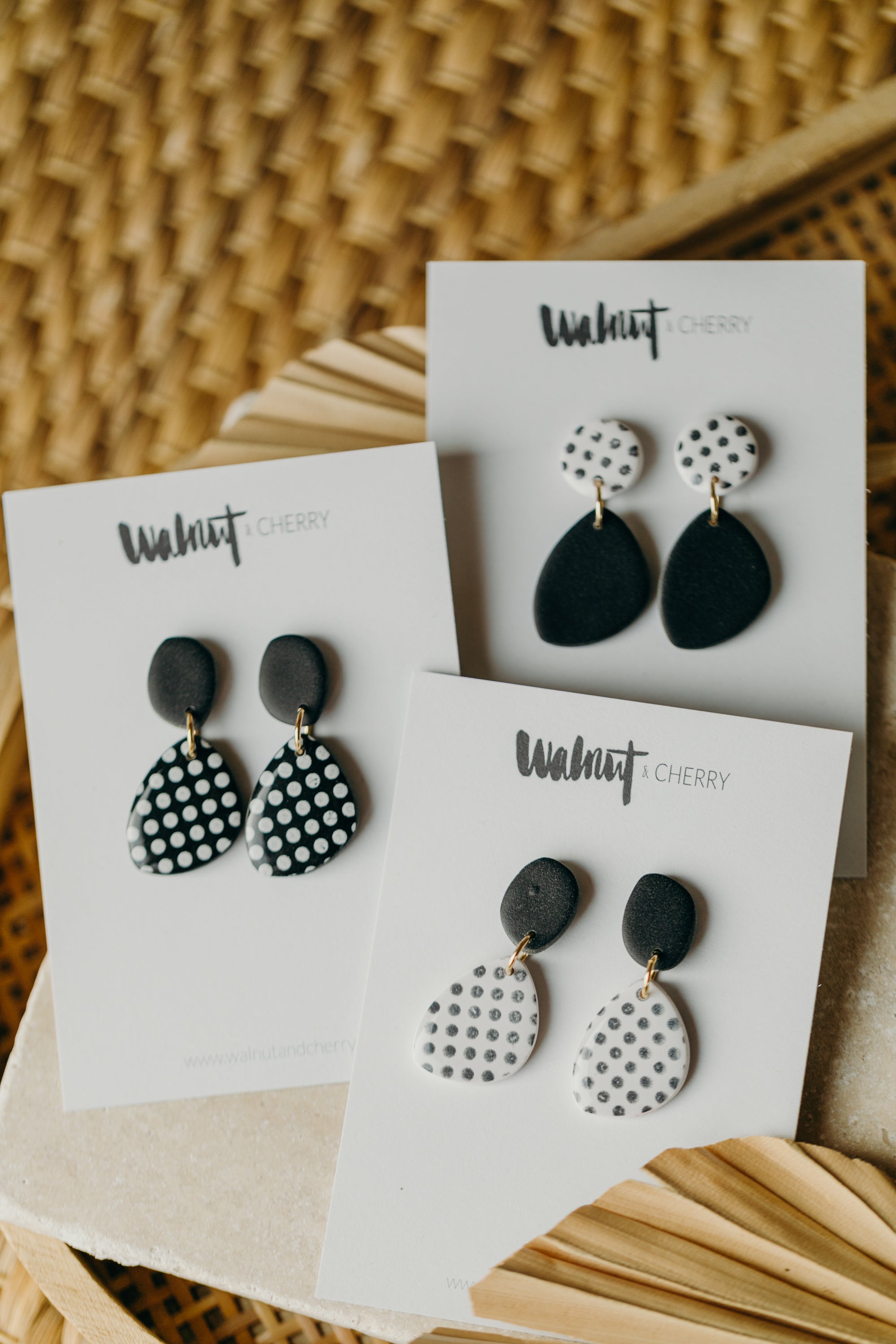 black and white striped polymer clay earrings