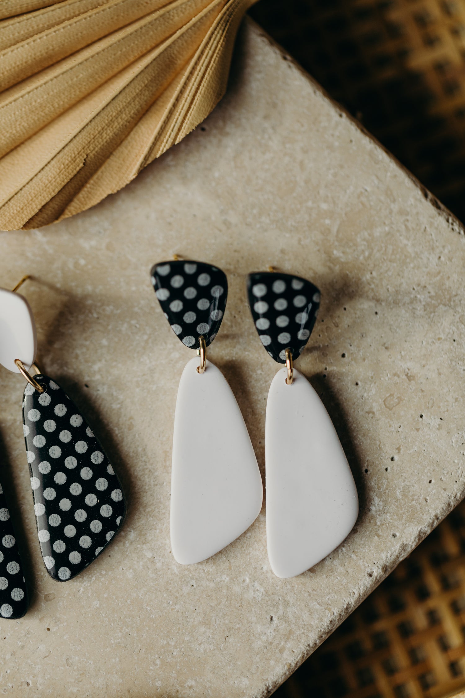 black and white striped polymer clay earrings