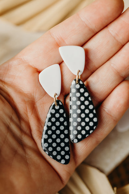 black and white striped polymer clay earrings