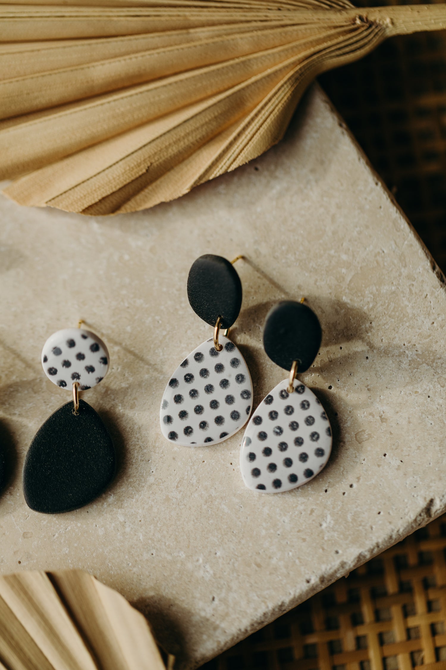 black and white striped polymer clay earrings