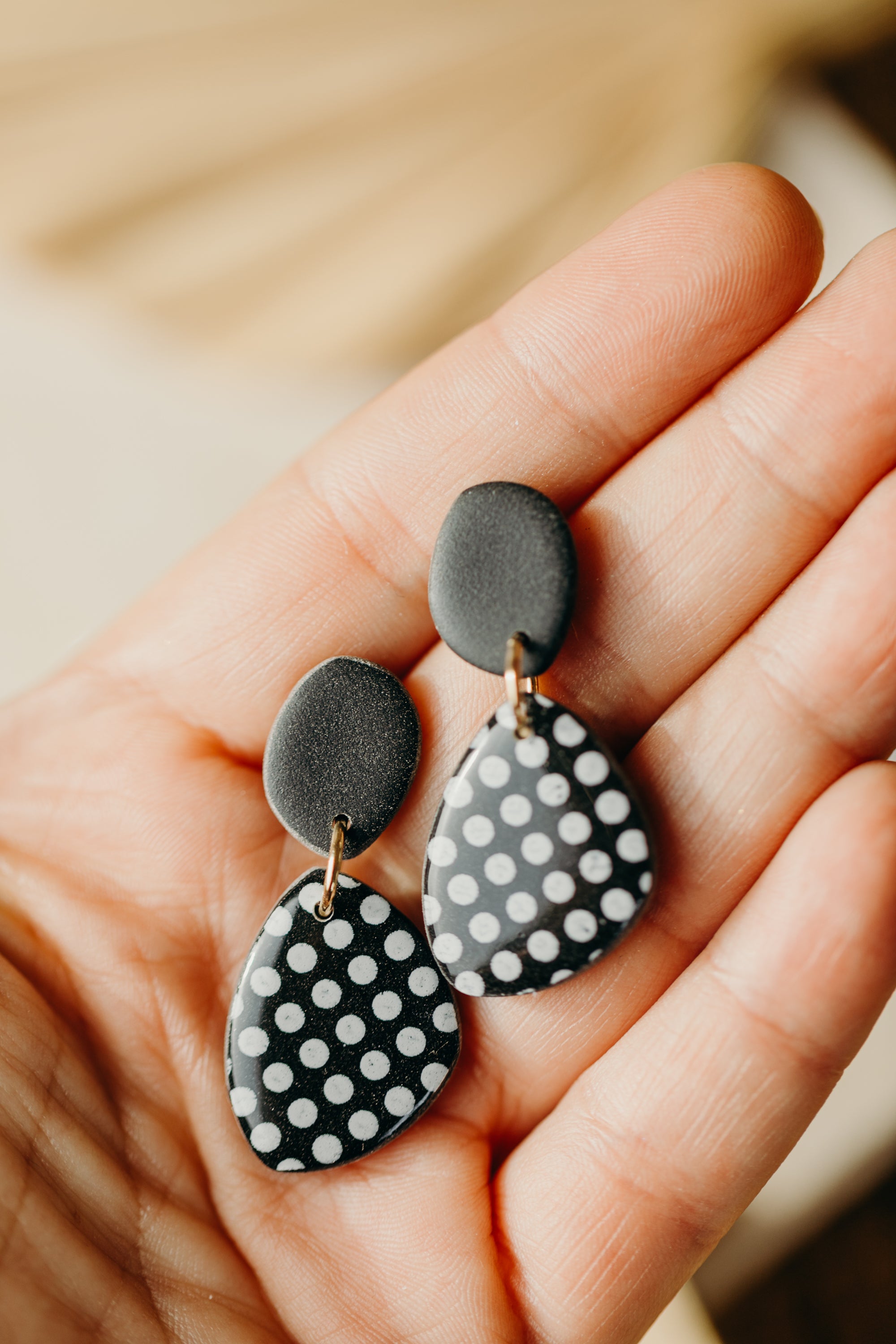 black and white striped polymer clay earrings