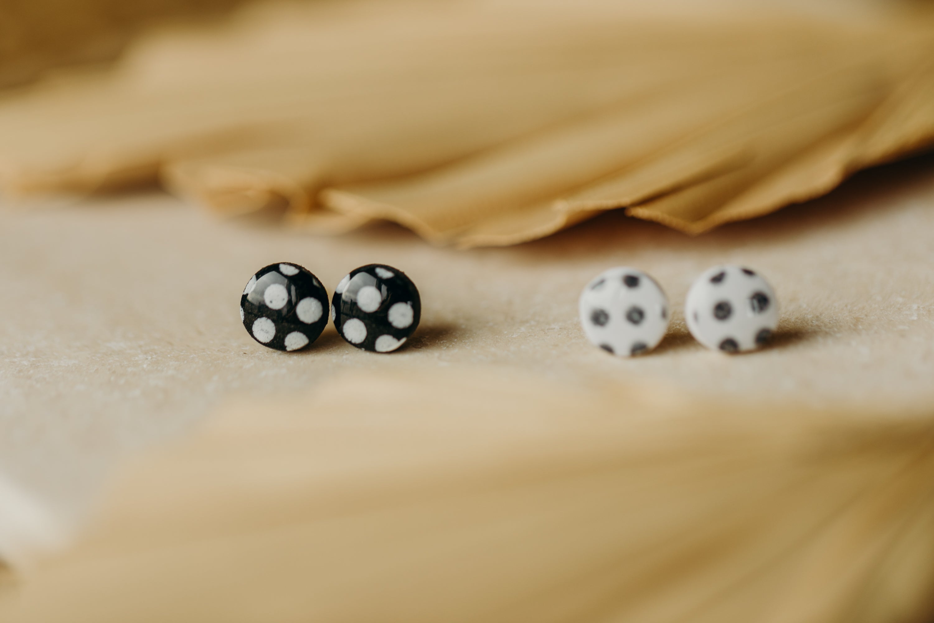 black and white striped polymer clay earrings