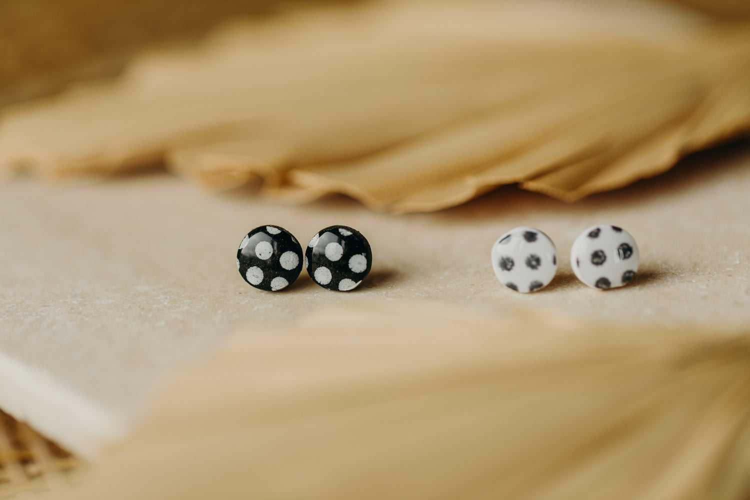 black and white striped polymer clay earrings