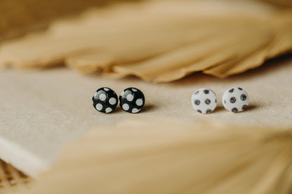 black and white striped polymer clay earrings