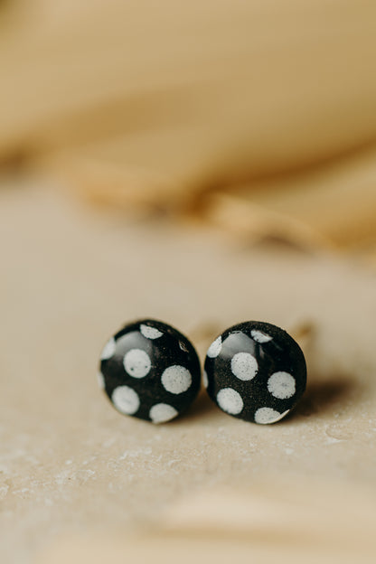 black and white striped polymer clay earrings