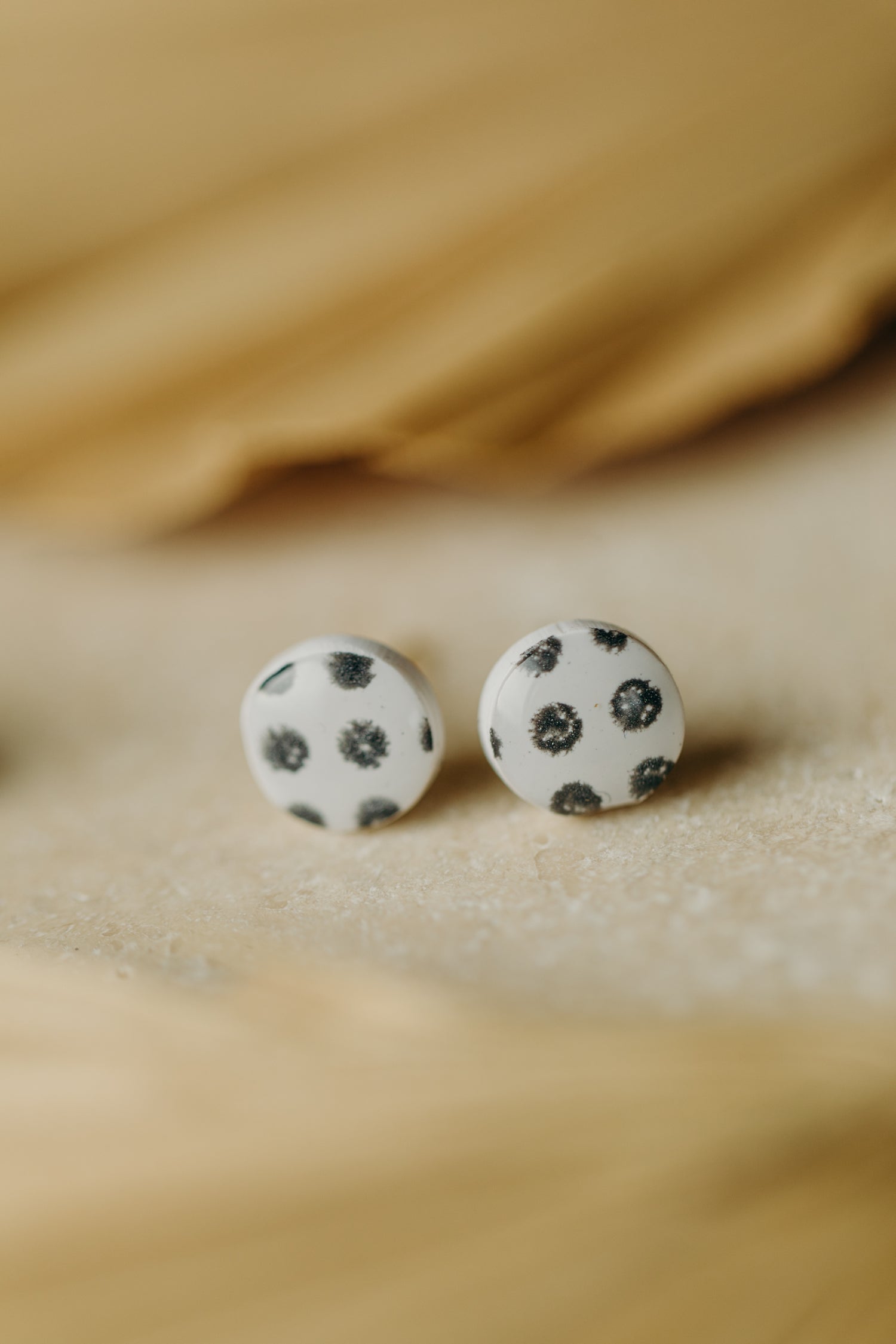 black and white striped polymer clay earrings