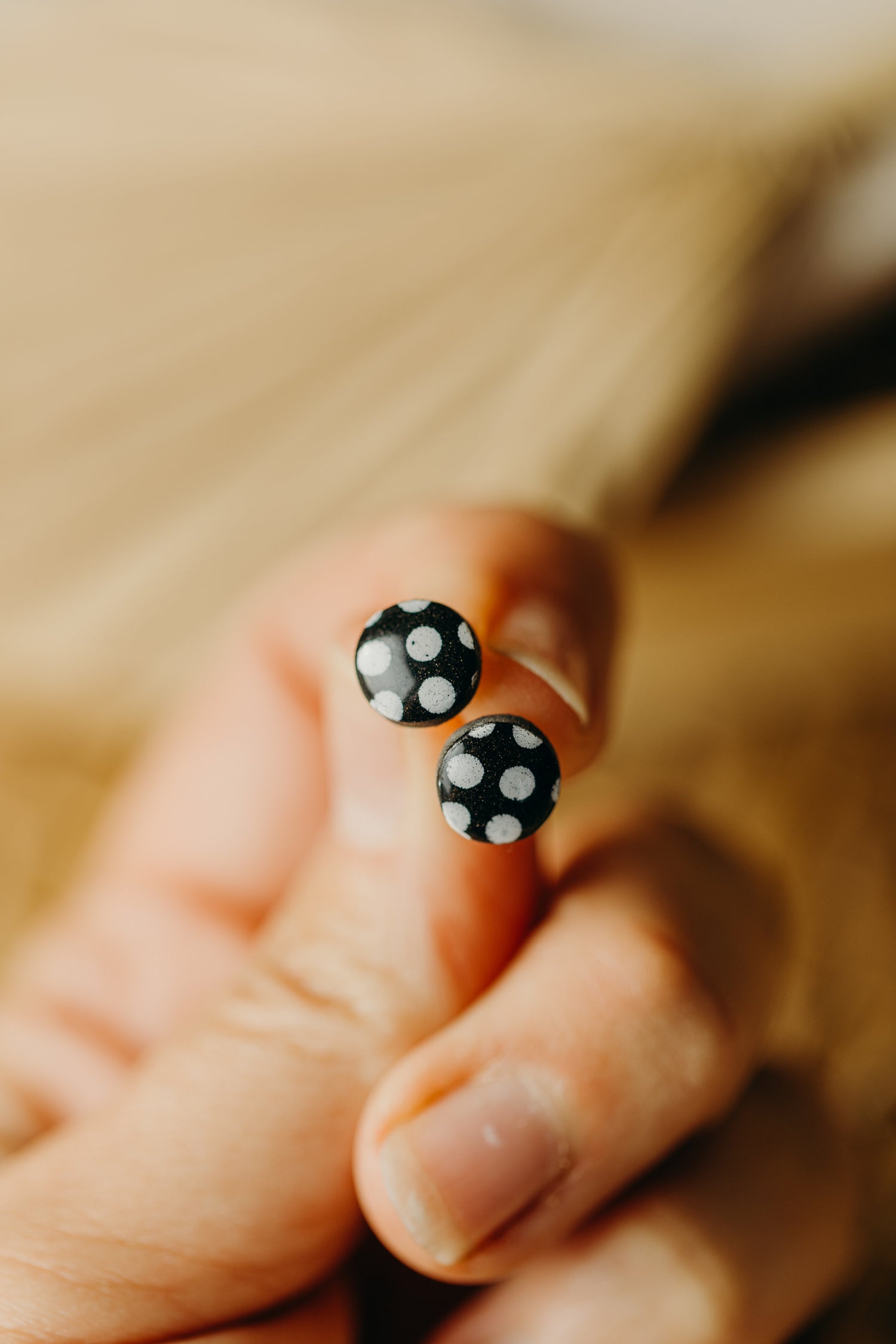 black and white striped polymer clay earrings