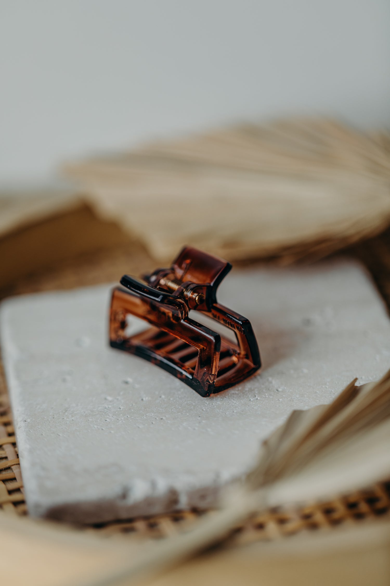 small hair clip in dark brown transparent