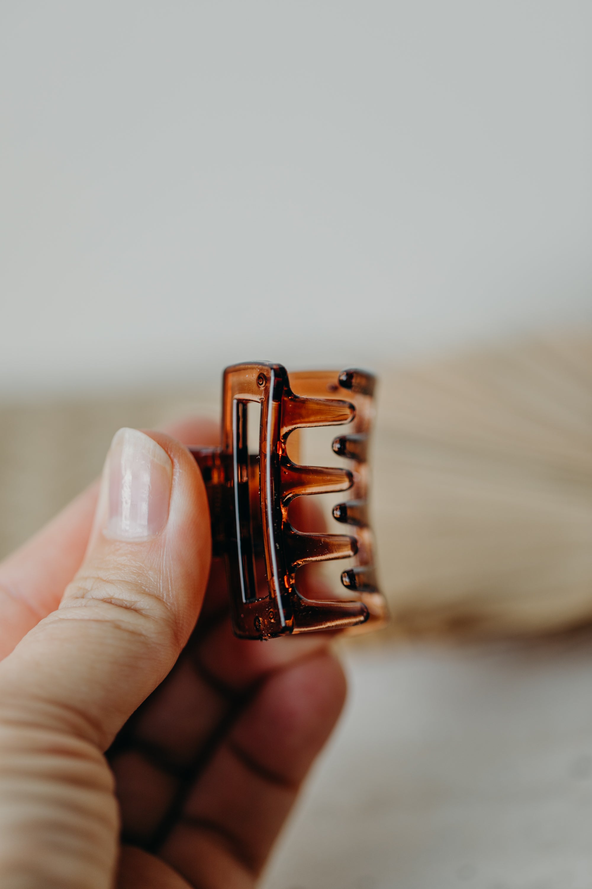 small hair clip in dark brown transparent