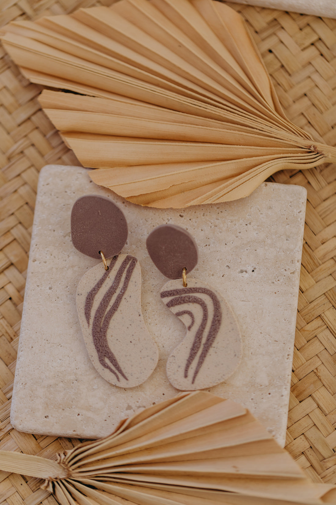 round earrings made of polymer clay in autumn colors