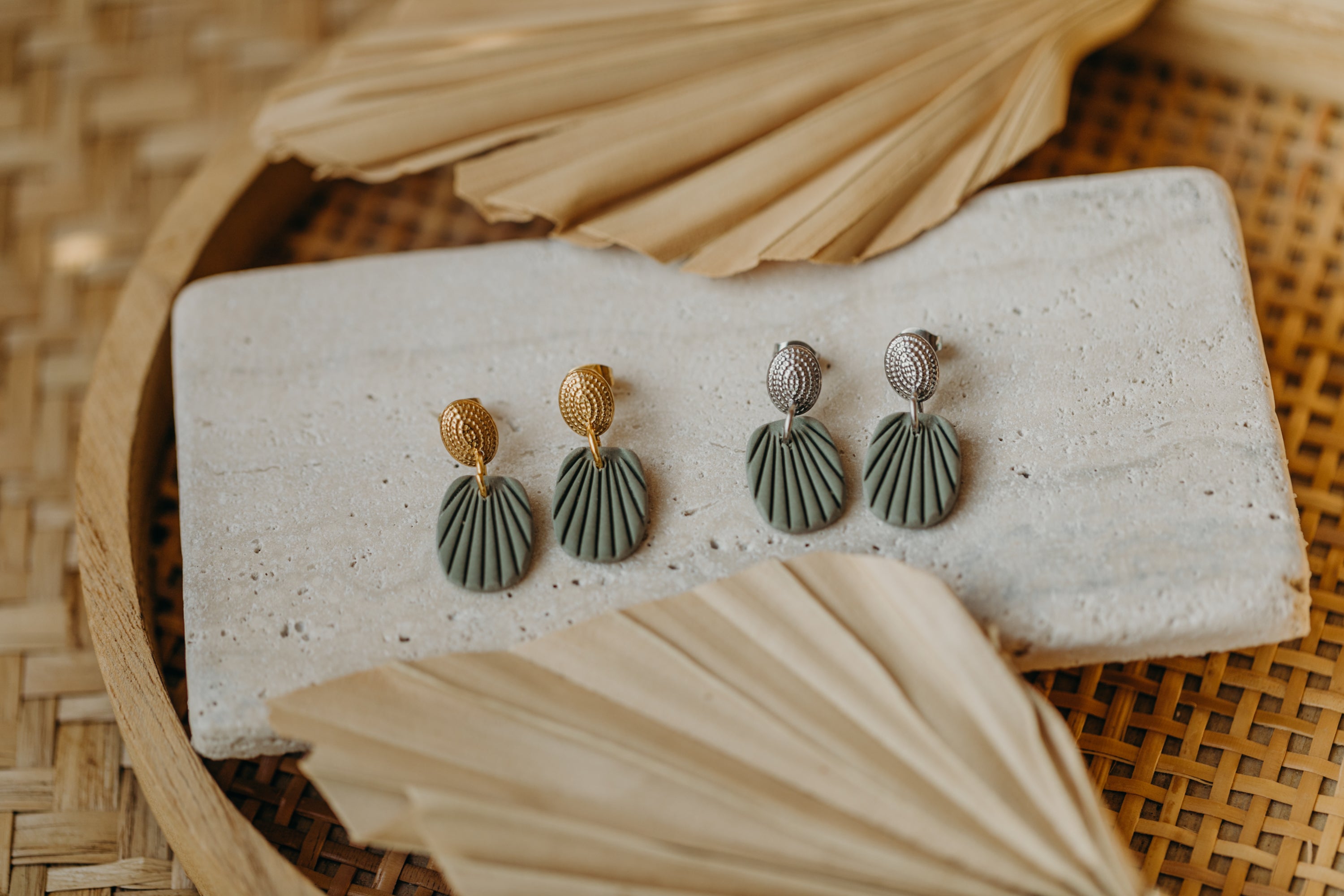 Polymer Clay Earring in Eucalyptus Green