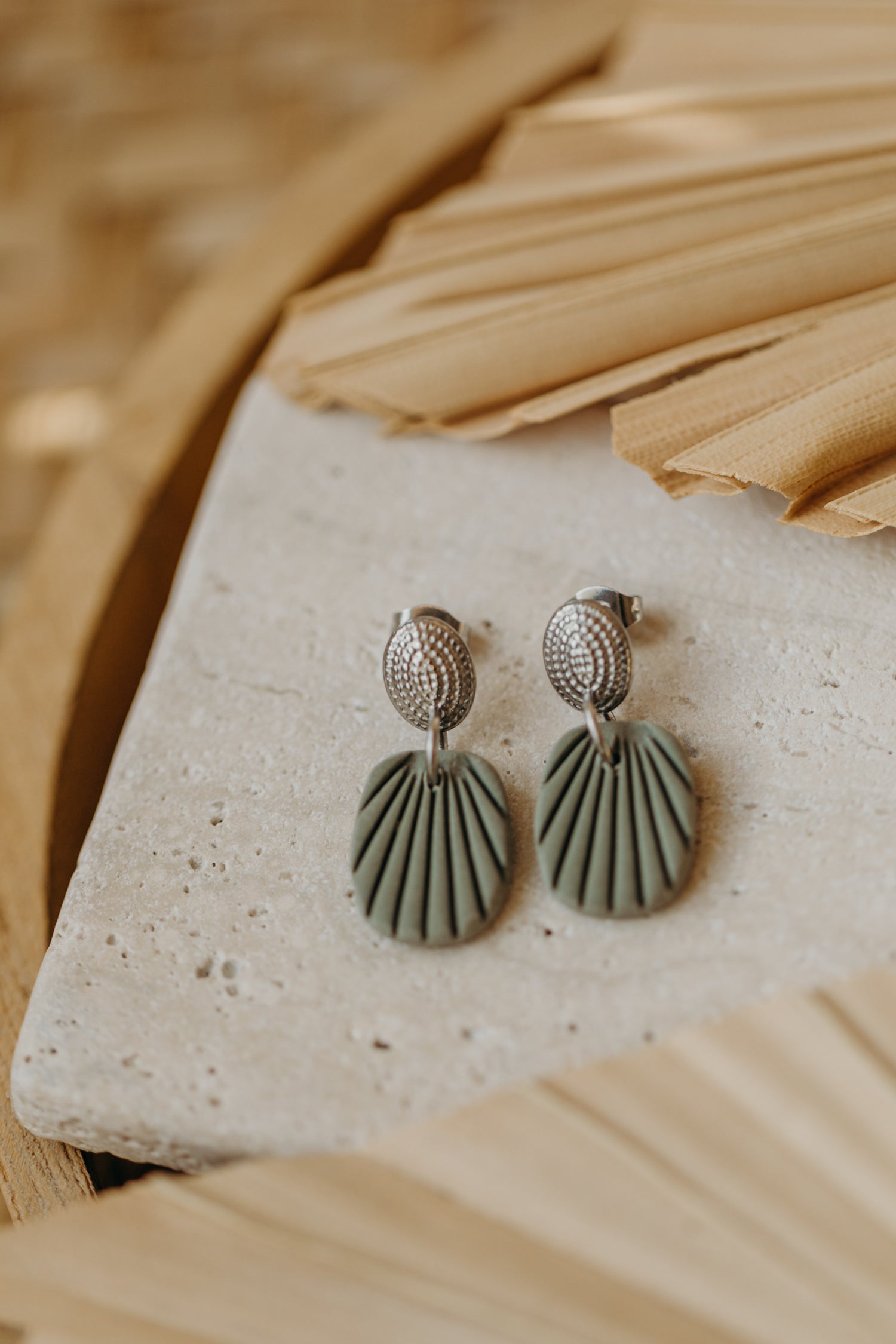 Polymer Clay Earring in Eucalyptus Green