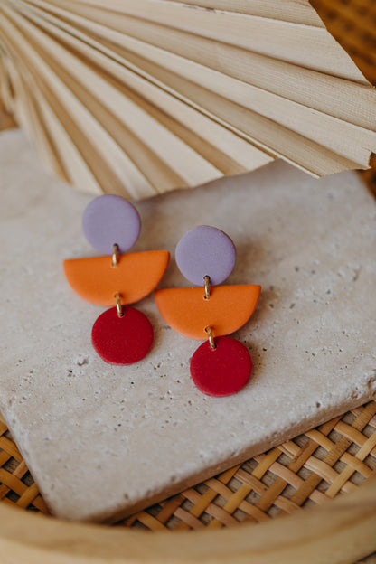 Mailin - Polymer clay earrings in light purple, orange and red