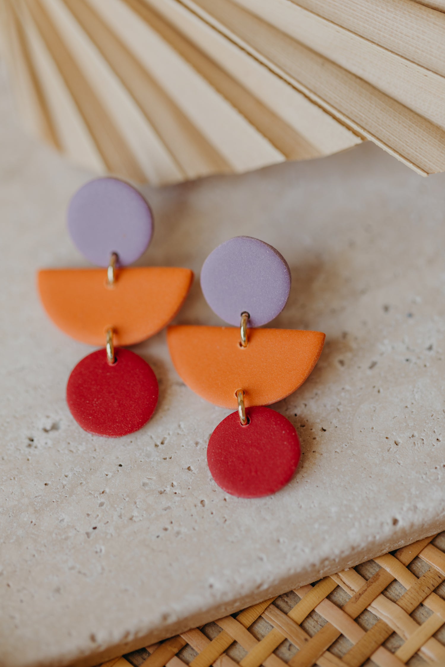 Mailin - Polymer clay earrings in light purple, orange and red