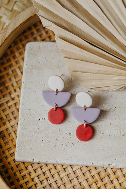 Mailin - Polymer clay earrings in vanilla, light purple and red