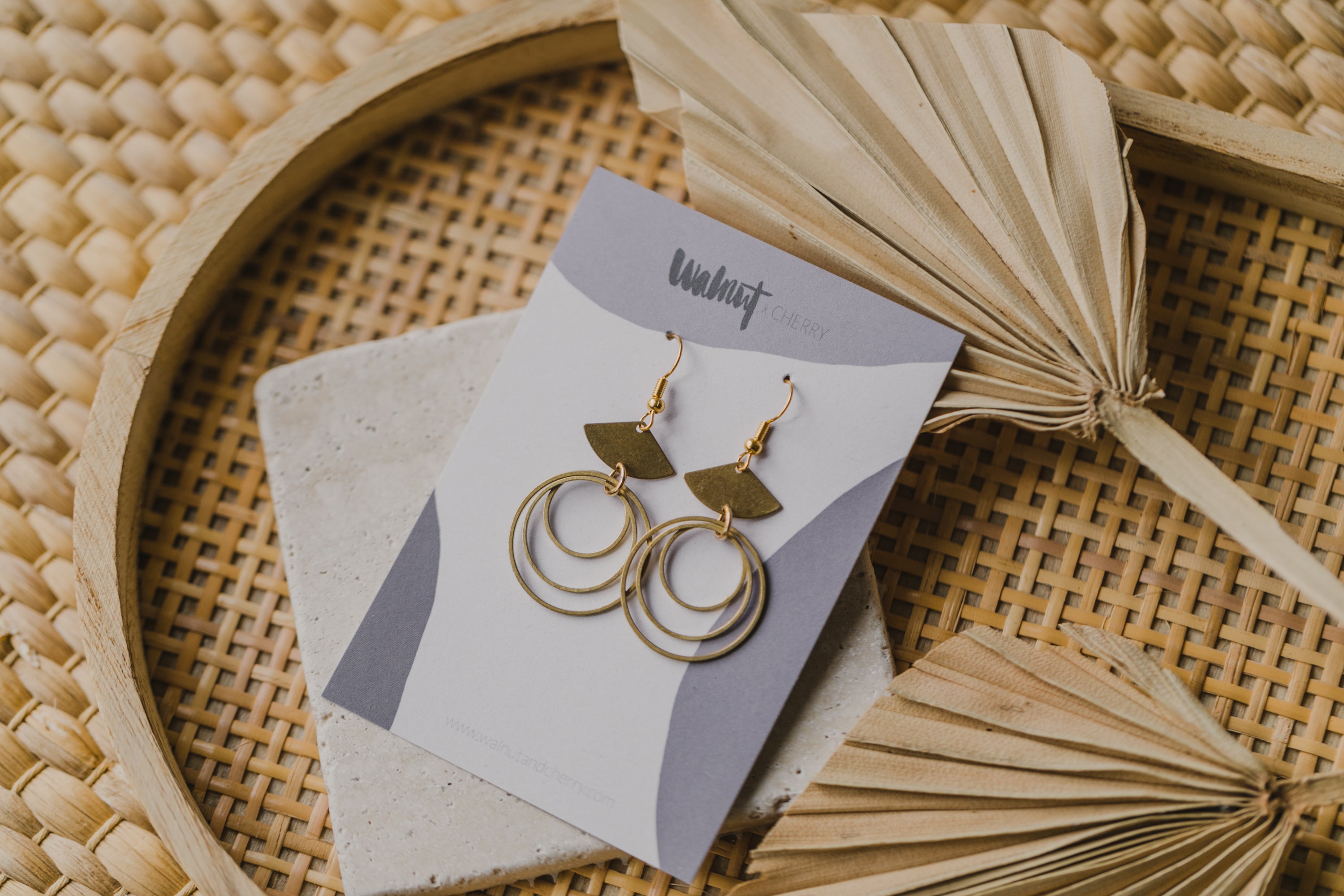 Brass earrings with three circles