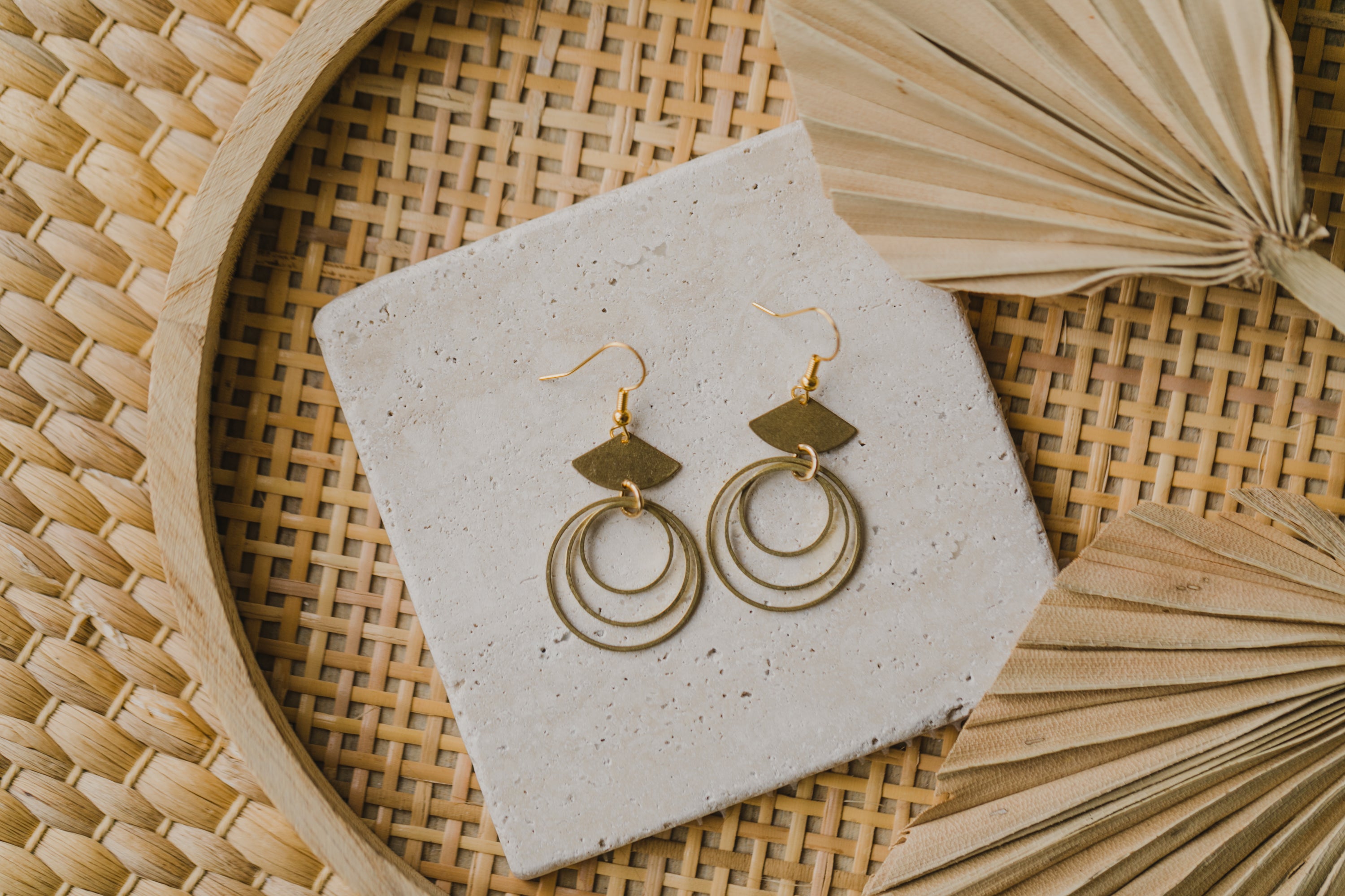 Brass earrings with three circles