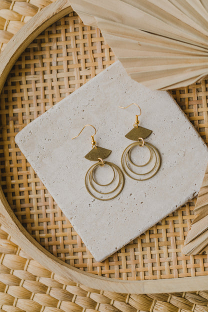 Brass earrings with three circles