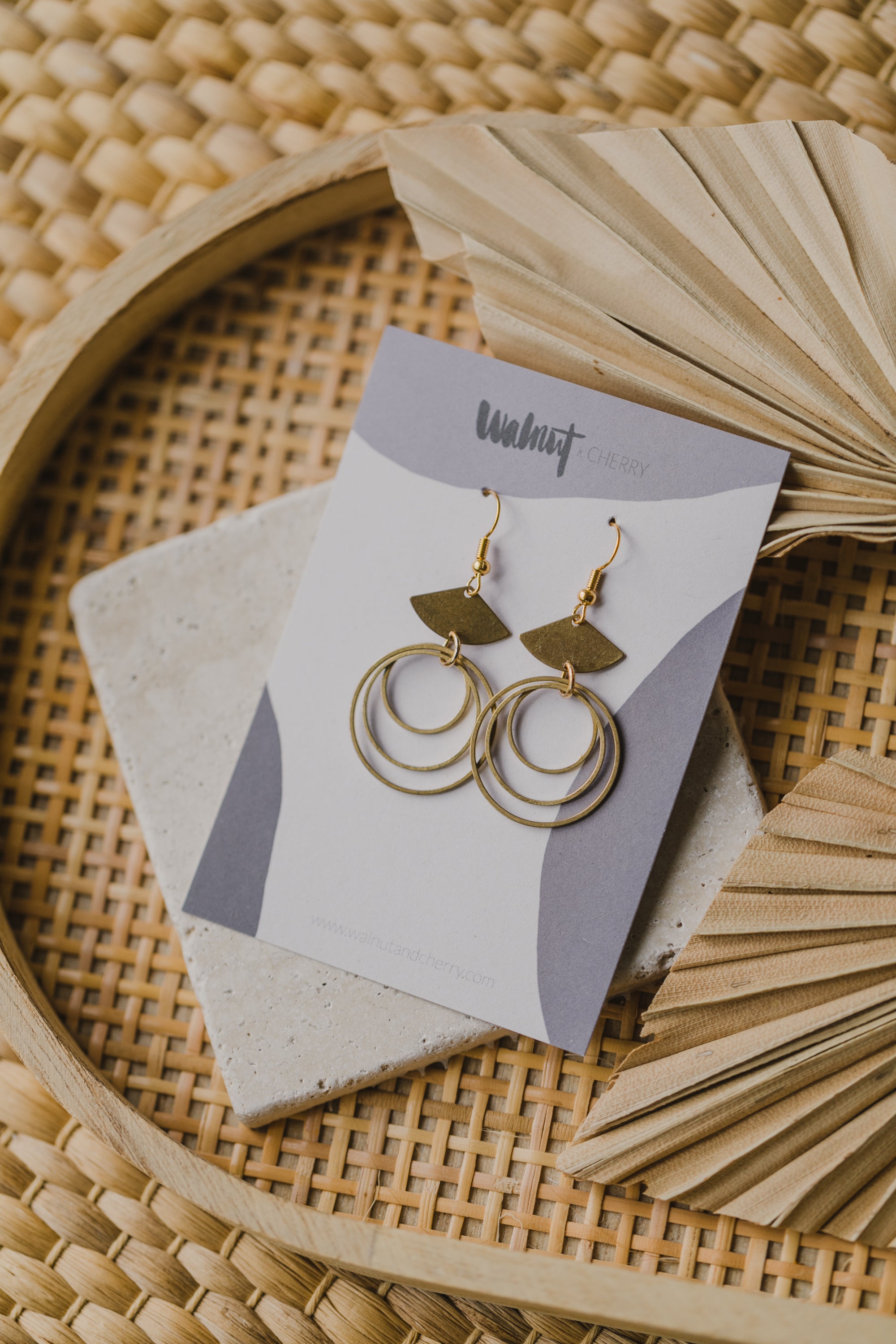 Brass earrings with three circles